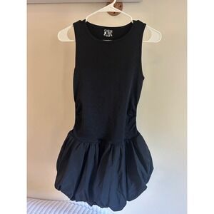 OQQ Black Bubble Hem Mini‎ Dress Sleeveless Ruched Side Bodycon Party